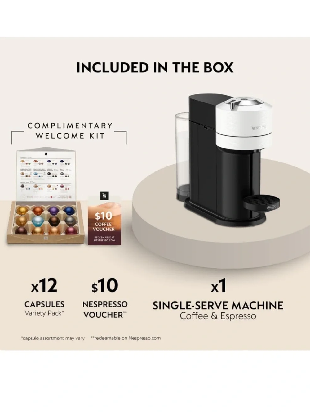 Nespresso Compact Capsule Coffee Machine in White and Black & Nespresso Holder